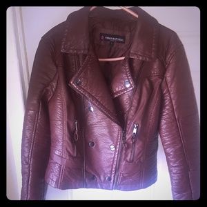 Wine Moto Biker Faux Leather Jacket